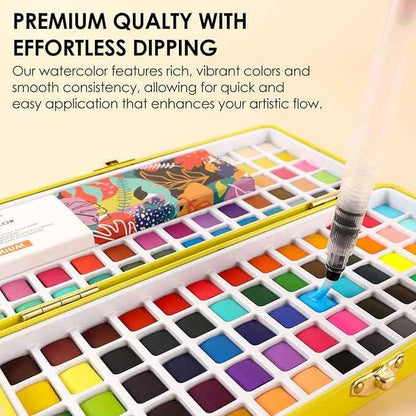 Grabie 100 Colors Premium All-In-One Watercolor Paint Set - 50 Essential, 35 Metallic, 10 Pastels, 5 Neon Hues - Portable Case, Brush Pens, Paper Pad, Waterproof Fineliner Pen, Beginner & Professional