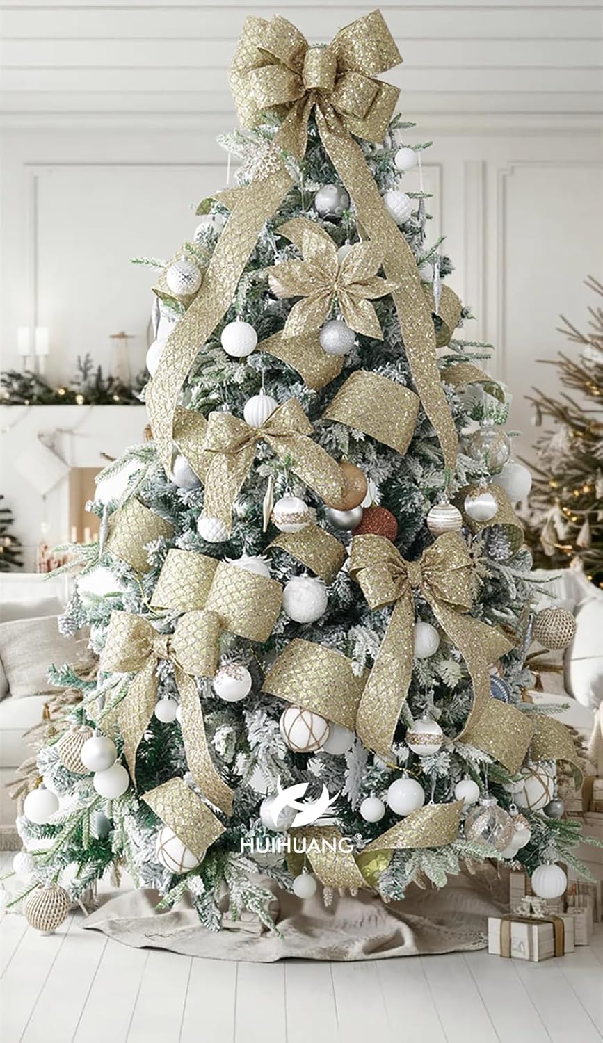HUIHUANG Champagne Glitter Wired Ribbon for Christmas Tree 2.5 inch Champagne Gold Diamond Mesh Ribbon for Tree Decoration, Wreaths, Garland, Gift Wrapping, Bows Making, Home Decor -10 Yards - Crafty Corner