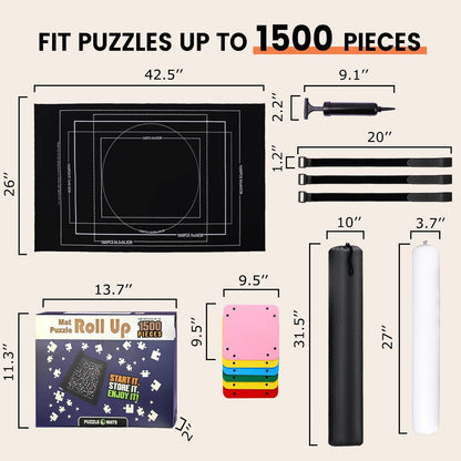 Jigsaw Puzzle Mat Roll Up - 1500 1000 500 Pieces Puzzel Matte, Black Roll-Up Puzzles Mats Felt Save Trays for Sorting Table Board Clear Sheets, Frame Keeper Storage Accessories for Adults