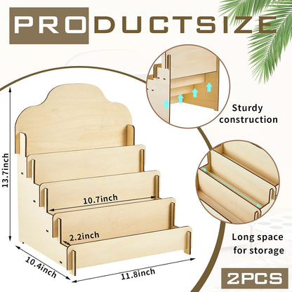 Barydat 2 Pcs 4 Tier Greeting Card Display Stand Wooden Sticker Display Stand Portable Card Display Rack for Vendors Retail Counter Table Display Trade Shows Showcase (Wood Color,11.8 Inch)
