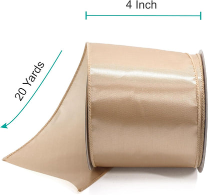 CT CRAFT LLC Satin Wired Ribbon 4 Inch x 20 Yards Champagne Gold for Christmas Home Décor Gift Wrapping Tree Topper Bow Wreath DIY Crafts, - Crafty Corner