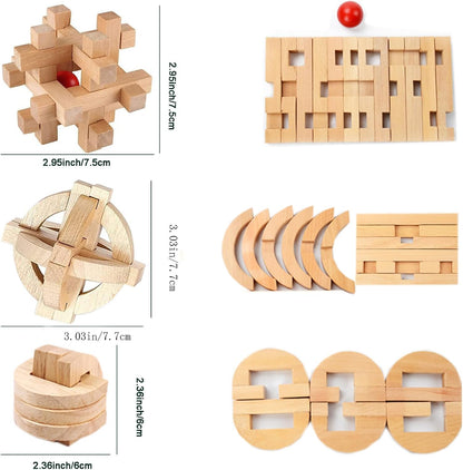 Arlai 12 pcs Wooden Brain Teaser Puzzle and Metal 3D Unlock Interlocking Jigsaw Educational Toy for Kids and Adults Brain Games Durable Easy to Assemble Birthday Gifts Educational Toys