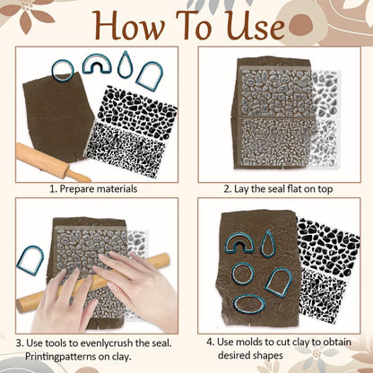 CHGCRAFT Tile Pattern Polymer Clay Texture Sheets Pebble Texture Silicone Clay Texture Stamp Clay Modeling Pattern Pad Texture Sheets for Earrings Jewelry Making