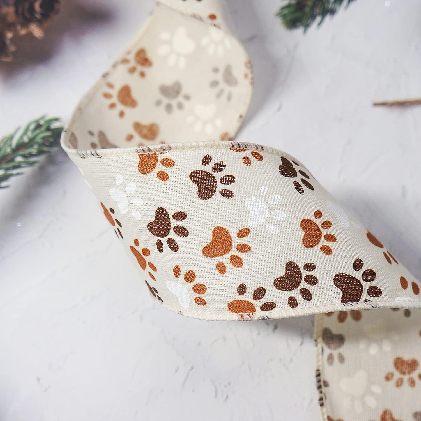 CT CRAFT LLC Ivory Canvas Dog Paw Wired Ribbon 2.5 Inch x 10 Yards for Christmas Home Decor Tree Topper Bow Gift Wrapping DIY Crafts Wreath Garland - Crafty Corner