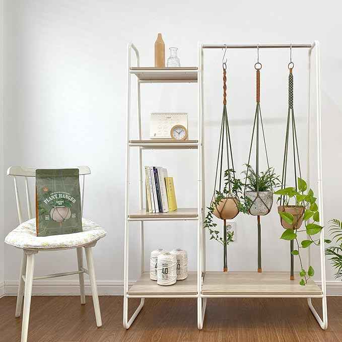 Macrame Kits for Beginners, 3 Set of Plant Hangers DIY Kit: Braided Polyester Ropes 50yds*5mm Forest Green, 20yds*2mm Burnt Orange, 60+Pcs Supplies with Step-by-Step Easy Instructions (GROR)