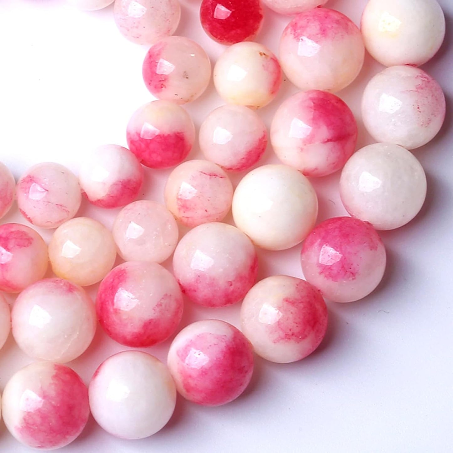 32pcs 12mm Natural Pink White Jade Stone Beads Round Beads Energy Healing for DIY Jewelry Bracelet Necklace Making 1 Strands 15"
