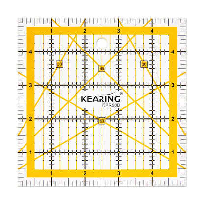 KERING Patchwork Quilting Ruler - 5x5 inch Non-Slip Acrylic Square Ruler for Foundation Paper Piecing, Bias Strips & Rotary Cutting, Durable Quilter's Tool with Anti-Slip Backing