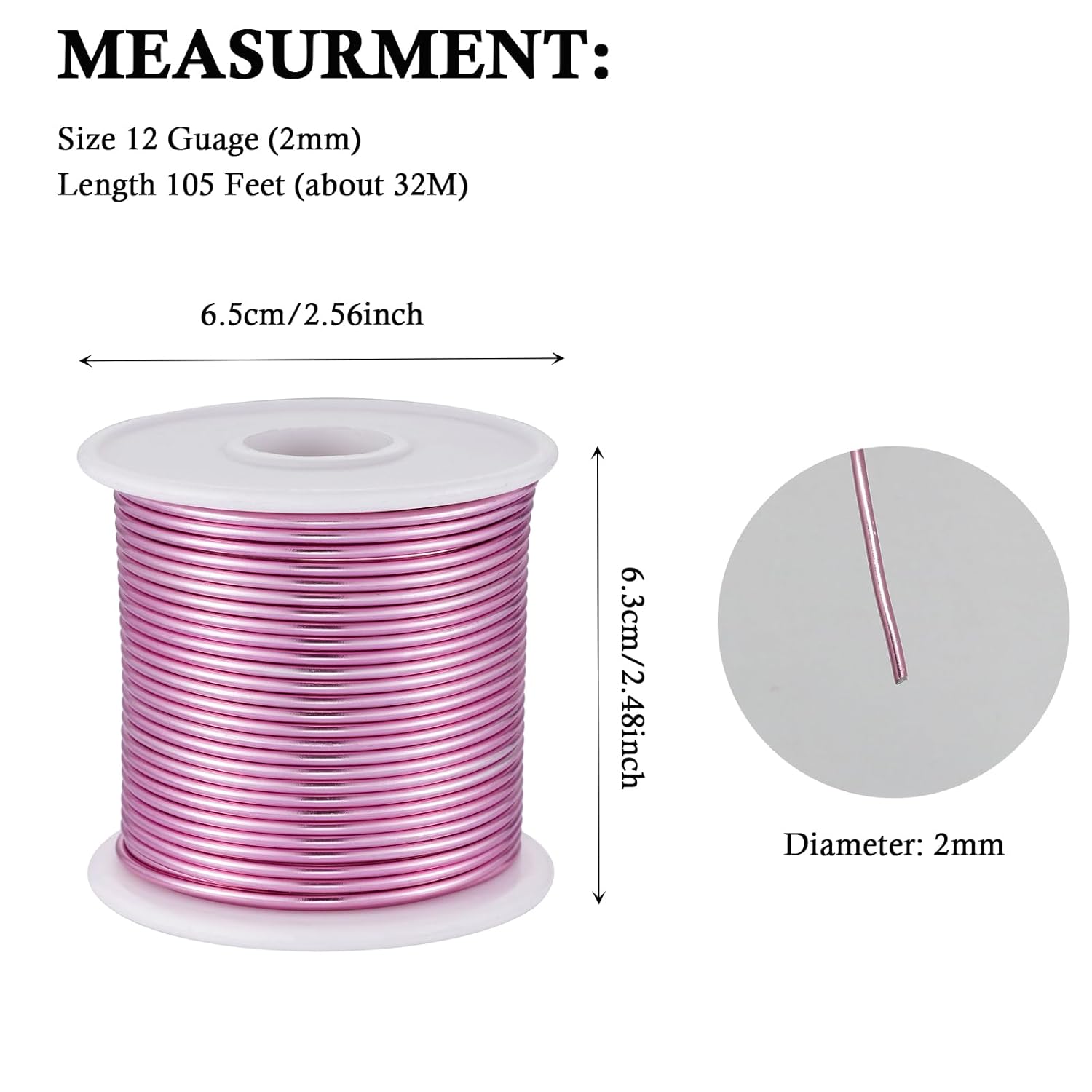 12 Gauge Pink Aluminum Craft Wire (105FT) - Anodized for Jewelry Making, Beading Floral, Plant Gardening, Sculpting & Modeling Craft Wire(Pink #13, 2mm) - Crafty Corner