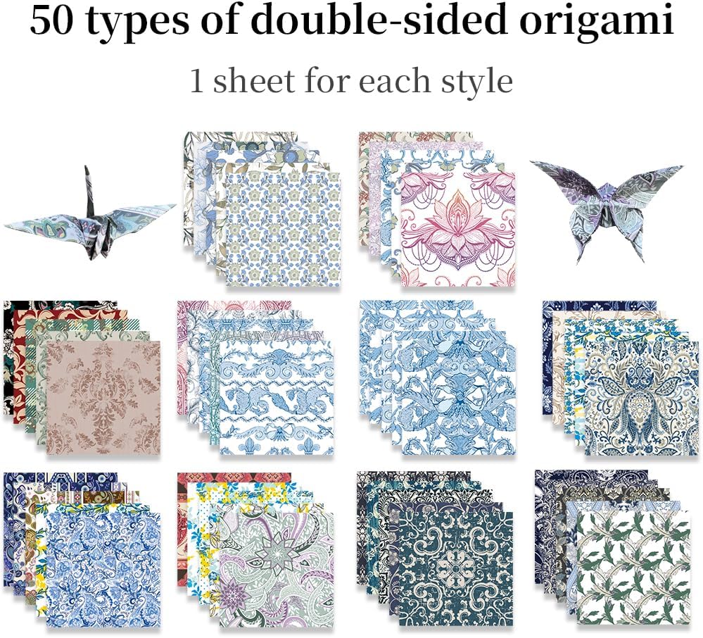 Square Origami Paper 6x6 Double Sided 50 Sheets 50 Colors 70GSM Origami Kit Japanese Chiyo Easy Fold Arts Crafts DIY Handwork Beginner Baroque - Crafty Corner
