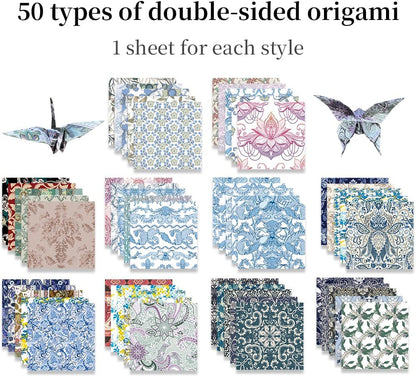 Square Origami Paper 6x6 Double Sided 50 Sheets 50 Colors 70GSM Origami Kit Japanese Chiyo Easy Fold Arts Crafts DIY Handwork Beginner Baroque - Crafty Corner