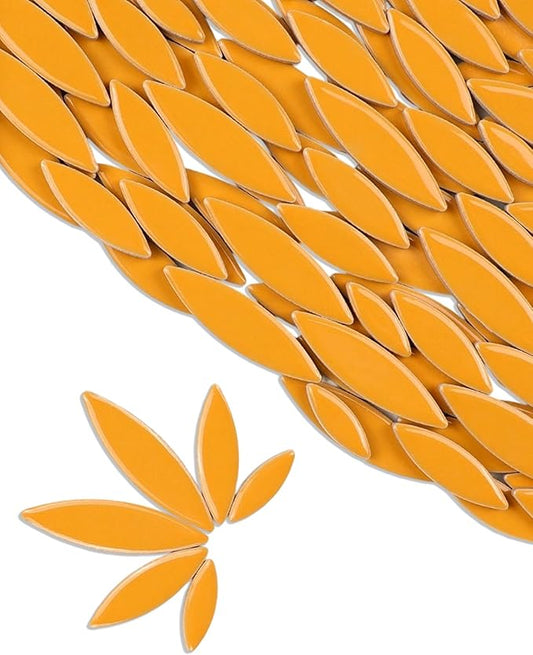 200g Ceramic Petals Bulk Mosaic Tiles for Craft, Small Oval Stepping Stone Kit, Glazed Porcelain Pieces for Coaster Tray House Number Mirror Lamp Home Decorations (Orange)