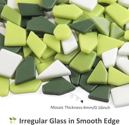 Youway Style Green Glass Mosaic Tiles for Crafts Bulk,454g Broken Glass Pieces for Mosaic Art Crafts,Garden Mosaic Supplies (Mixed Green)