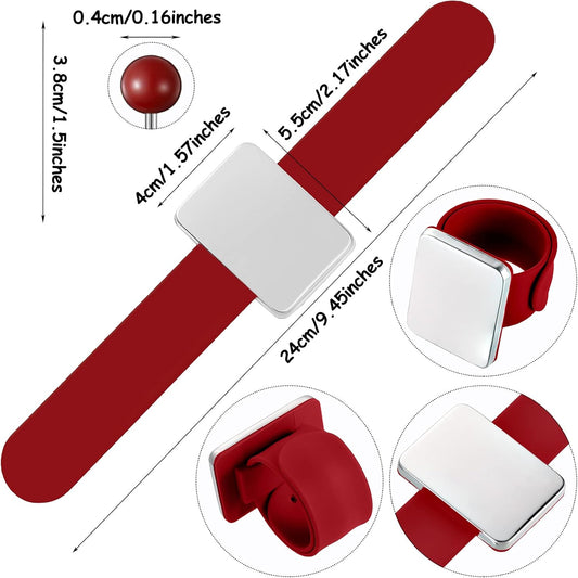 Magnetic Wrist Sewing Pincushion with 100 Pieces 1.5 Inch Ball Head Sewing Pins Set Wrist Magnetic Pin Holder Gift Supplies(Red)