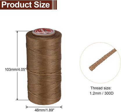 uxcell Flat Leather Sewing Waxed Thread, 140m / 153 Yards Polyester Wax String, 300D Wax Stitching Cord for Leather Crafts, Bookbinding, Bracelets Braided, Caramel