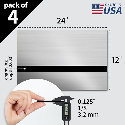 Trotec | Metallic Looking Acrylic Sheet | 12"x24"x1/8", 4 Pcs | Brushed Silver/Black | Metallic Finish - Scratch Resistant for Laser Engraving & Cutting,Printing,Glowforge,Name Plate | USA Made