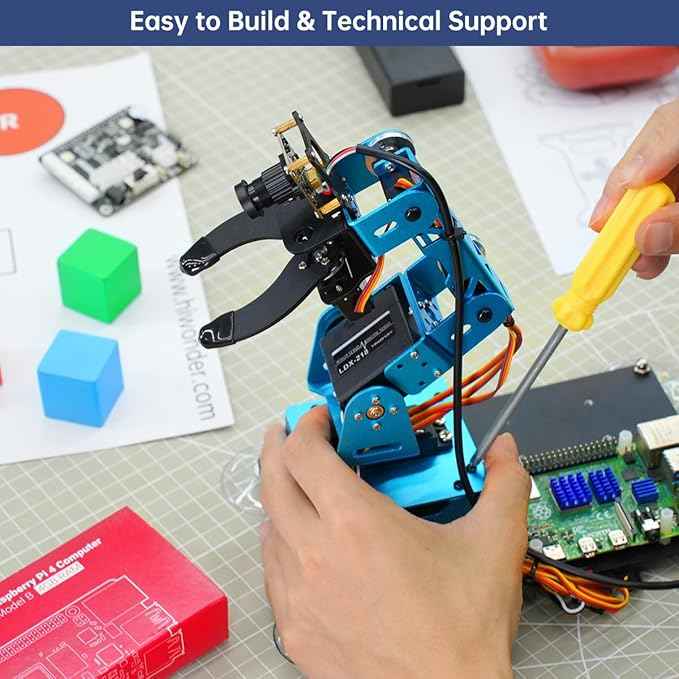 Robotic Arm for Raspberry 5 4B Robot Kit Open Source Programming AI Vision 5DOF/Axis Robot Arm, Coding Smart Robot Learning for Teens Adults, RPi Board Not Included
