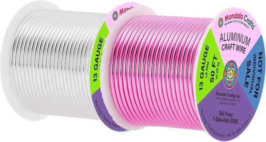 Mandala Crafts 13 Gauge Anodized Aluminum Craft Wire for Jewelry Making - 300 FT Colored Flexible Silver Copper Gold True Blue Purple Pink Wire - Bendable for Bonsai Armature Crafting Sculpting - Crafty Corner