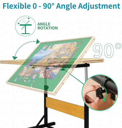 2000pcs Puzzle Table with Legs,40.16"x28.5"Wooden Jigsaw Puzzle Board with 4 Drawers & Cover,Height Adjustment & Weight optimization