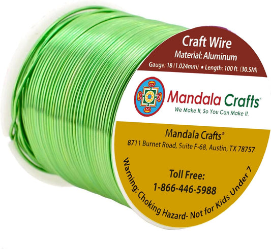 Mandala Crafts 18 Gauge Anodized Aluminum Craft Wire for Jewelry Making - 100 FT Colored Flexible Light Green Wire - Bendable for Bonsai Armature Crafting Sculpting - Crafty Corner