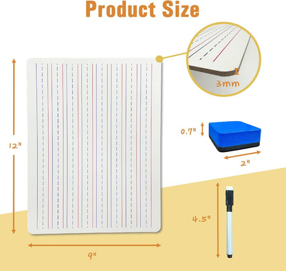 Small Dry Erase Lapboard Set - 6 Pack, 9 x 12 Inches Double Sided Personal White Boards with 6 Markers and 6 Dry Erasers - Perfect for Student, Teacher, Classroom, Office and Meeting