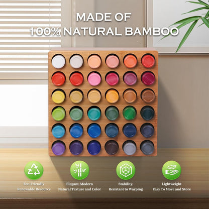 Bamboo Craft Paint Storage Organizer,36-Hole Vertical Paint Rack Stand for 2oz Craft & Acrylic Paints,Stackable Modular Storage Solution for Home, Classroom, and Office