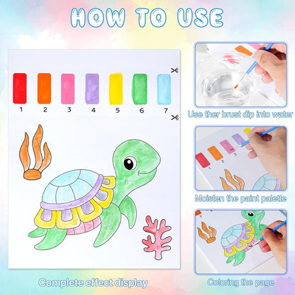 Paint with Water Coloring Books for Kids,Animal Art Craft Kit No Mess Water Color Painting Sets for Kids Ages 4-8,Birthday Gifts Travel Toy Crafts Supplies Kits for Girls Boys Drawing with 2 Brushes