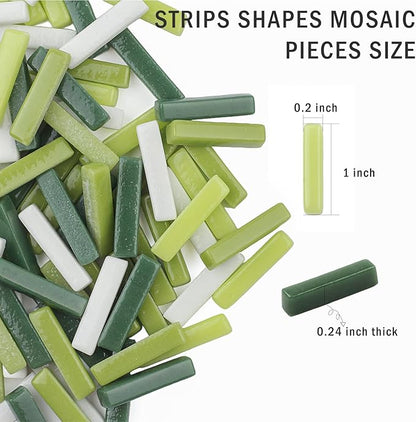 Youway Style Mosaic Tiles for Crafts Bulk,200g Green Colors Mosaic Glass Pieces,Strips Shapes Glass Tiles for DIY Crafts Art,Mosaic Supplies and Mosaic Projects (Multi-Green)
