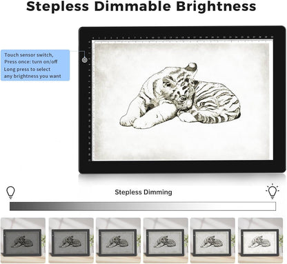 HIUKCOLED A4 Light Tracing Box with 4 Pcs Clips, Stepless Adjustable Brightness Ultra-Thin Light Pad, USB Powered LED Light Board for Drawing,Diamond Painting,Sketching,Animation,X-Ray,Sand Painting