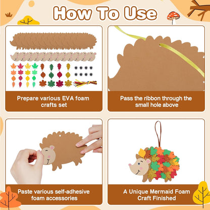 Fennoral 12 Pack Hedgehog Crafts for Kids Make You Hedgehog Foam Stickers DIY Autumn Art and Craft for Boys Girls Party Supply Art Activities Birthday Gifts Fall Thanksgiving Decoration