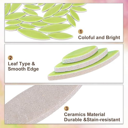 uxcell Ceramic Mosaic Tile, About 200g Teardrop Leaf Tile Mosaic Block for Handicrafts Artwork, Emerald Green
