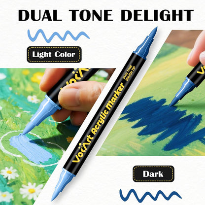 120 Colors Acrylic Paint Markers - 60 Dual Tip Brush Tip Acrylic Paint Markers Pens for Rock, Canvas, Ceramic, Wood, Glass, Paper - DIY Art Supplies for Artists, Kids, Adults, Holiday Decorations