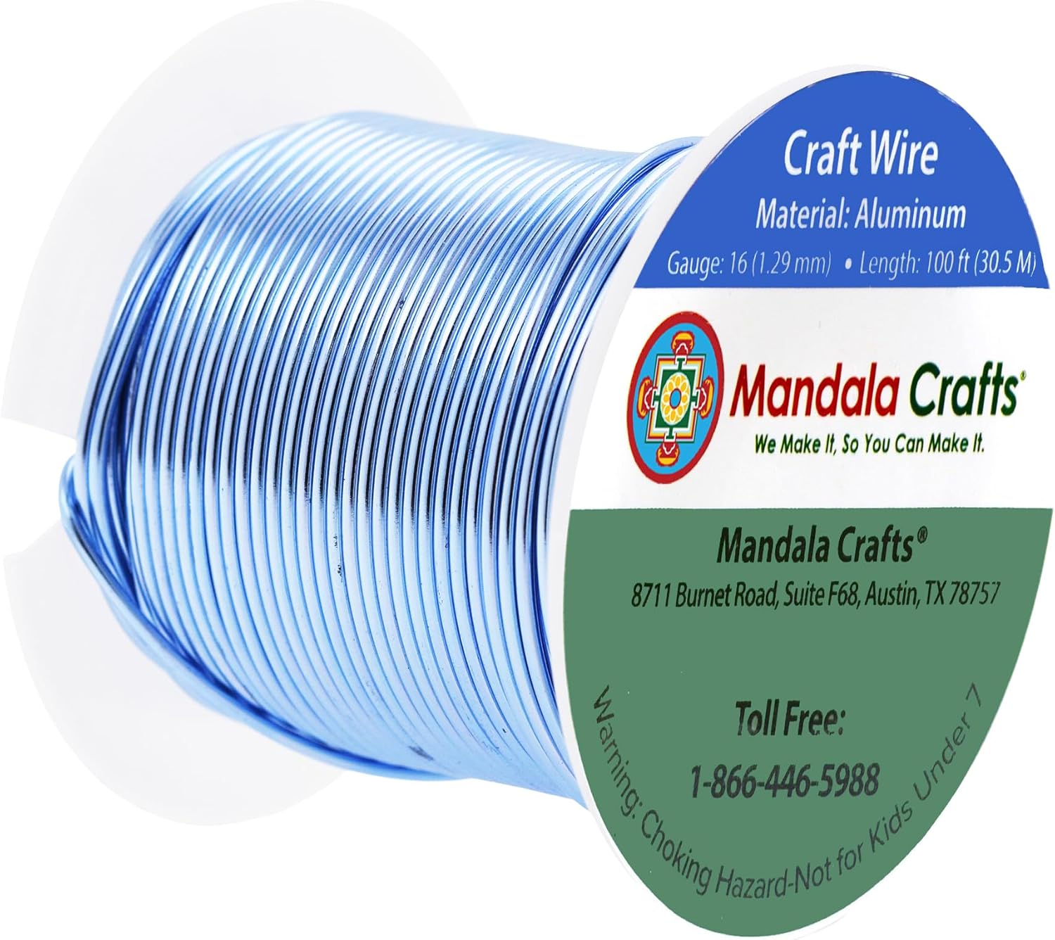 Mandala Crafts 16 Gauge Anodized Aluminum Craft Wire for Jewelry Making - 100 FT Colored Flexible Ice Blue Wire - Bendable for Bonsai Armature Crafting Sculpting - Crafty Corner