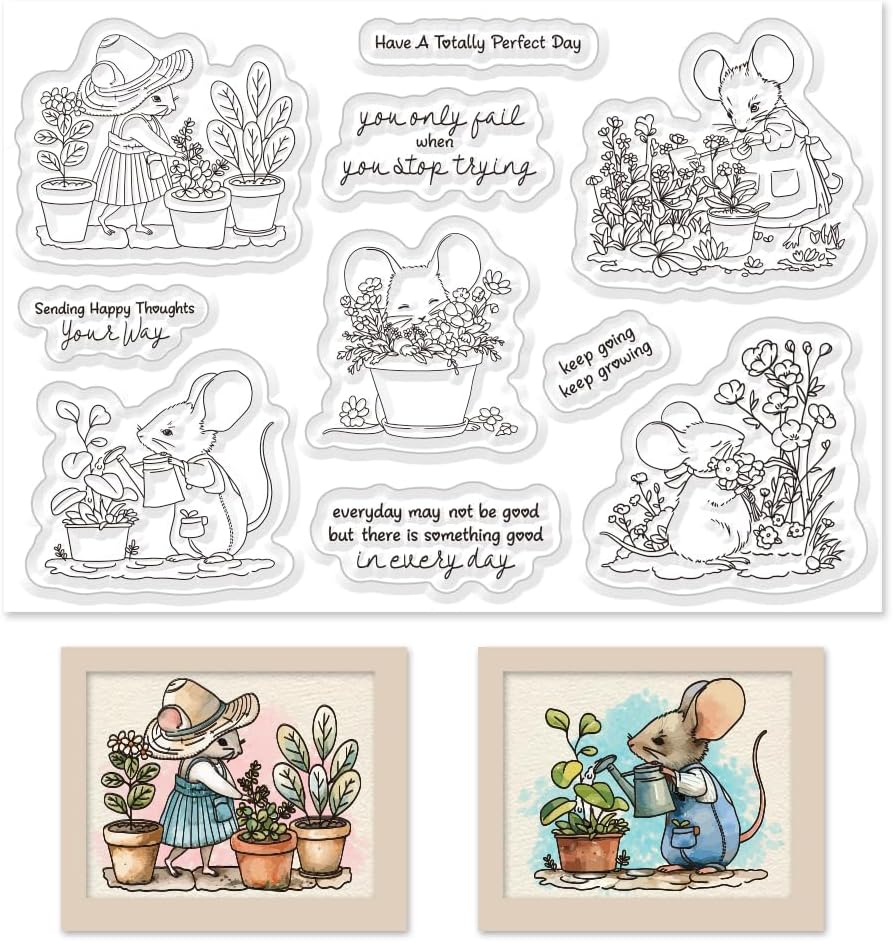 Cute Mouse Garden Planting Flowers Animal Clear Stamps for Scrapbooking DIY Crafting Paper Crafting Card Making Garden Friends Cut Dies Set Happy - Crafty Corner