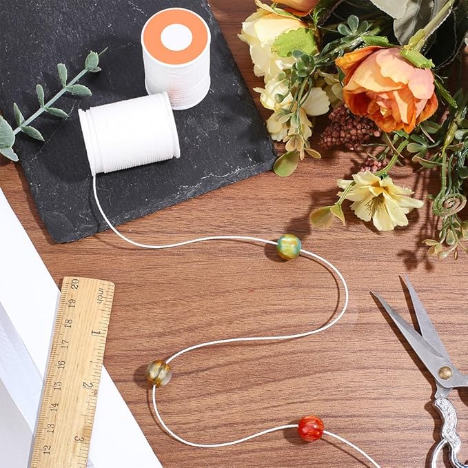 2 Rolls 24 Yards 1MM Round White Wax String Waxed Beading Rope Polyester Taiwan Twist Cord Sturdy Thread Strings for Jewelry Making Bracelet Necklaces Waist Macrame Vase Decor Supplies