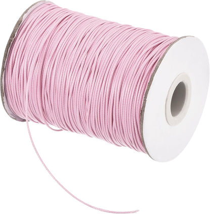 MECCANIXITY Waxed Cord 1mm Waxed Polyester Cord 175 Yard Wax String for Bracelet Making,Necklaces, Beading,Jewelry Making and DIY Crafts(Light Pink)