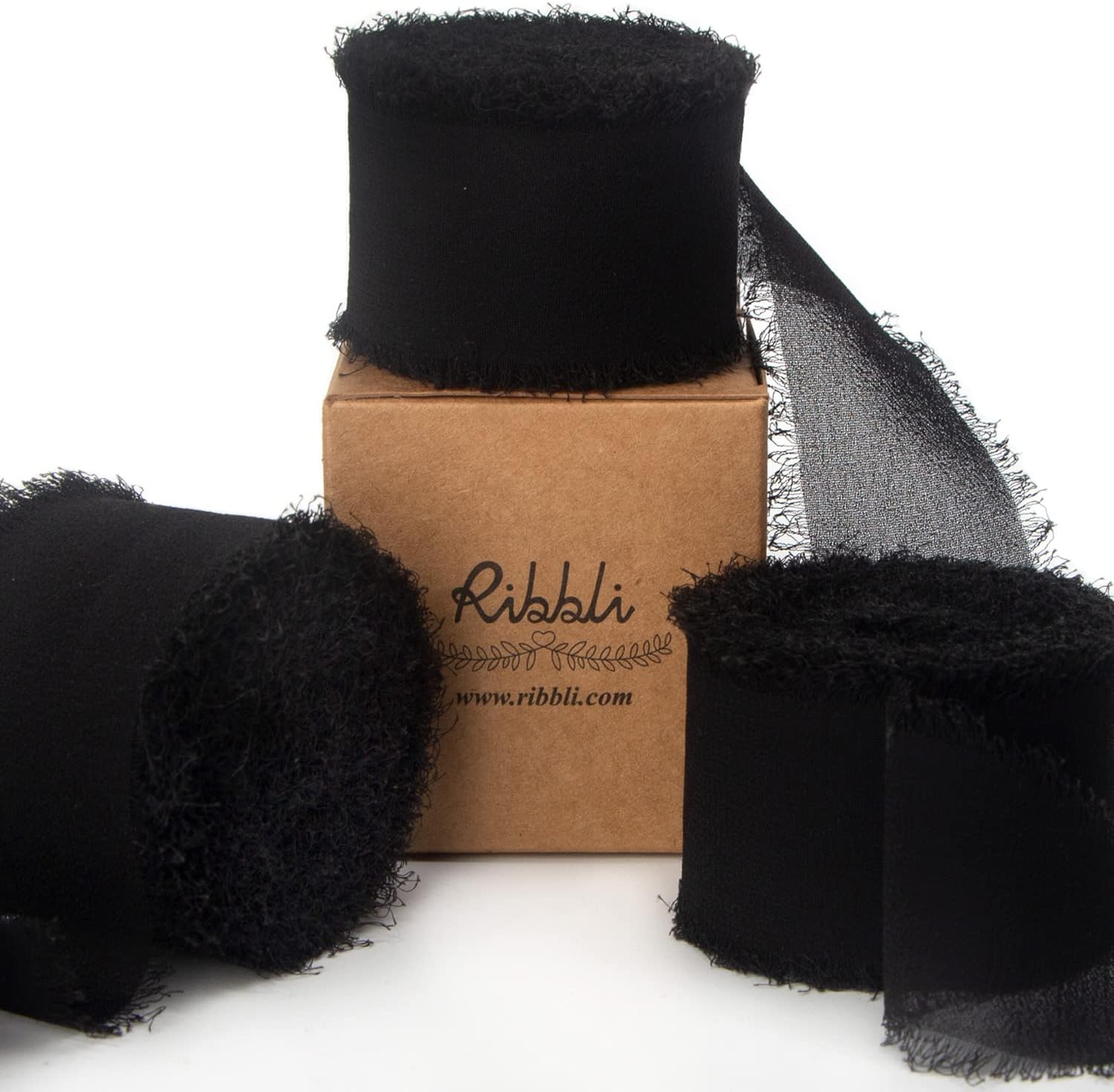 Ribbli Black Chiffon Ribbon - 1.5 inch x 30 Yard Handmade Silk, Fringe Chiffon for Wedding Invitations, Gift Wrapping, Bridal Bouquets, Flower Arrangement - Crafty Corner