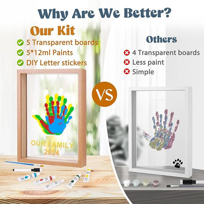 Bixinyo Family Handprint Kit - Baby Hand and Footprint Kit, Adoption Gifts, Family Gifts for New Parents, Christmas, New Mom, DIY Craft Keepsake Wooden Frame, 5 Non-Toxic Paints (Brown)