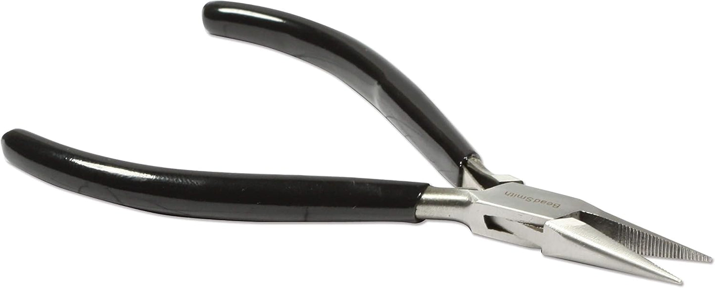 The Beadsmith Chain Nose Pliers – Serrated – Extra Fine Tips – 4.5 inches (114mm) – PVC Grip Handle with Double Leaf Springs – Jewelry Making Tool for Creating Bracelets, Earrings and Necklaces - Crafty Corner