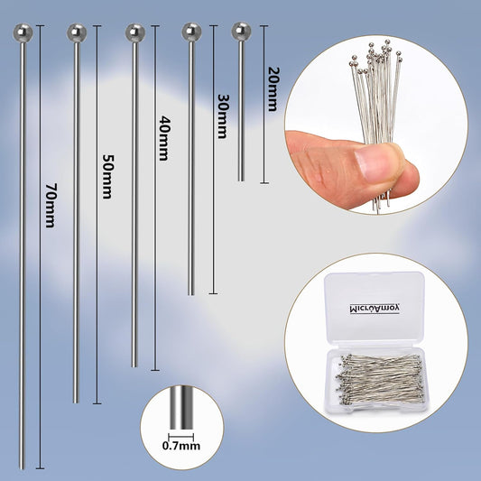 100pcs Silver Filled Ball Pins Non Tarnish Craft Earring Bracelet Jewelry Making Accessories Supplies (70mm (2.75in), Silver-Ball Pin) - Crafty Corner