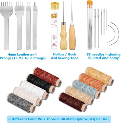Cridoz 35 Pcs Leather Pouch Kit with Hole Punch, Sewing Tools, Waxed Thread and Large-Eye Stitching Needles for Beginner Crafting Projects