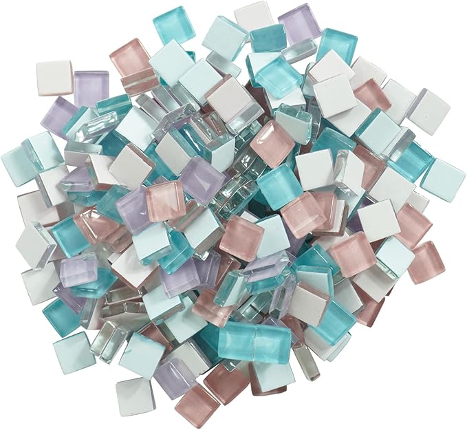Square Sea Glass Mosaic Tiles for Adults Crafts Supplies,200g Colorful Stained Glass Pieces Bulk for Kitchen Bathroom Living Room Home Decoration DIY Art Projects