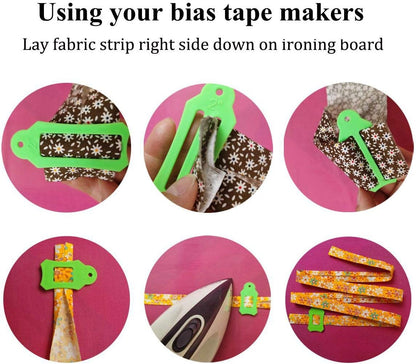 HONEYSEW Single Double Fold Bias Tape Maker Tool Kit Set Fabric Jelly Roll Sasher Tool Set Tools Folding Fabric and Biasing Strips 15sizes