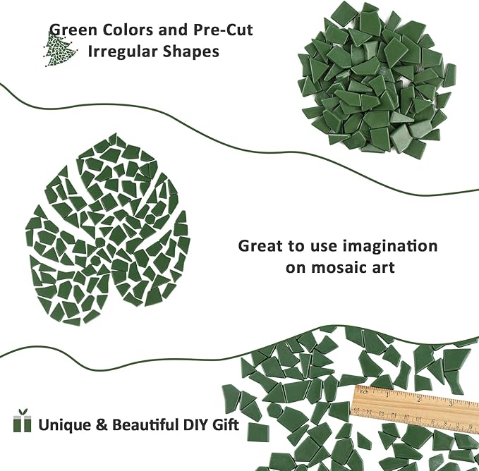Youway Style Green Glass Mosaic Tiles for Crafts Bulk,200g Broken Glass Tiles for DIY Mosaic Art Decor,Garden Mosaic Supplies Pieces