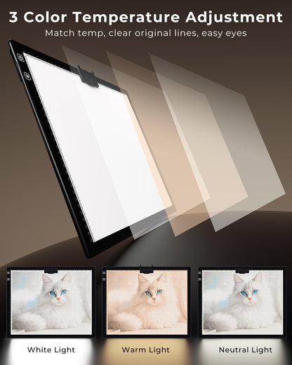 Bylitodt Rechargeable A3 Light Pad, Diamond Art Light Board, Lightbox for Tracing and Drawing with 3 Colors & 6 Brightness, Tracing Pad for Weeding Vinyl, Sketching, Diamond Painting Accessories