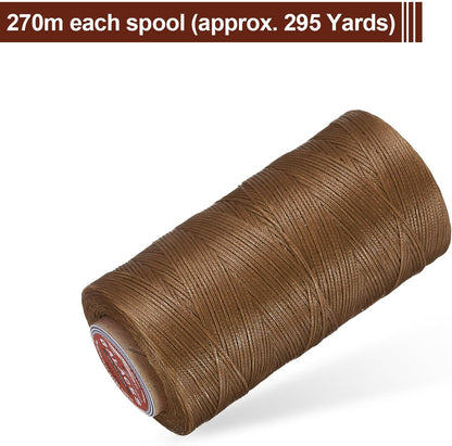 uxcell Flat Leather Sewing Waxed Thread, 270m / 295 Yards Polyester Wax String, 150D Wax Stitching Cord for Leather Crafts, Bookbinding, Bracelets Braided, Caramel