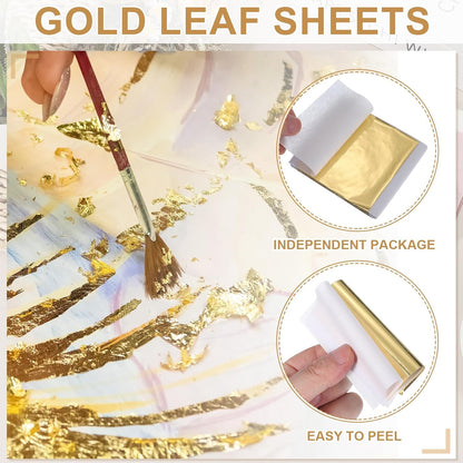PATIKIL Gold Leaf Sheets for Art 3.7" x 3.4", 100 Pcs Gold Foil Sheet Metallic Leaf Papers for DIY Crafts Resin Furniture Nails Paintings Home Decoration, Rose Red