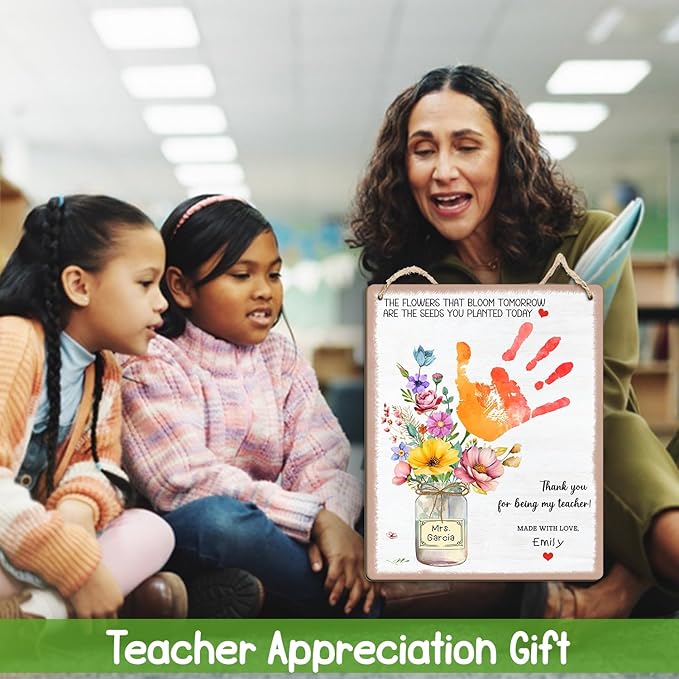 DIY Kids Handprint Flowers Art Craft Keepsake Gifts for PreK Preschool Kindergarten Teachers, Thank You Teacher Appreciation Graduation Gift, The Flowers Bloom Tomorrow Are The Seeds You Planted Today