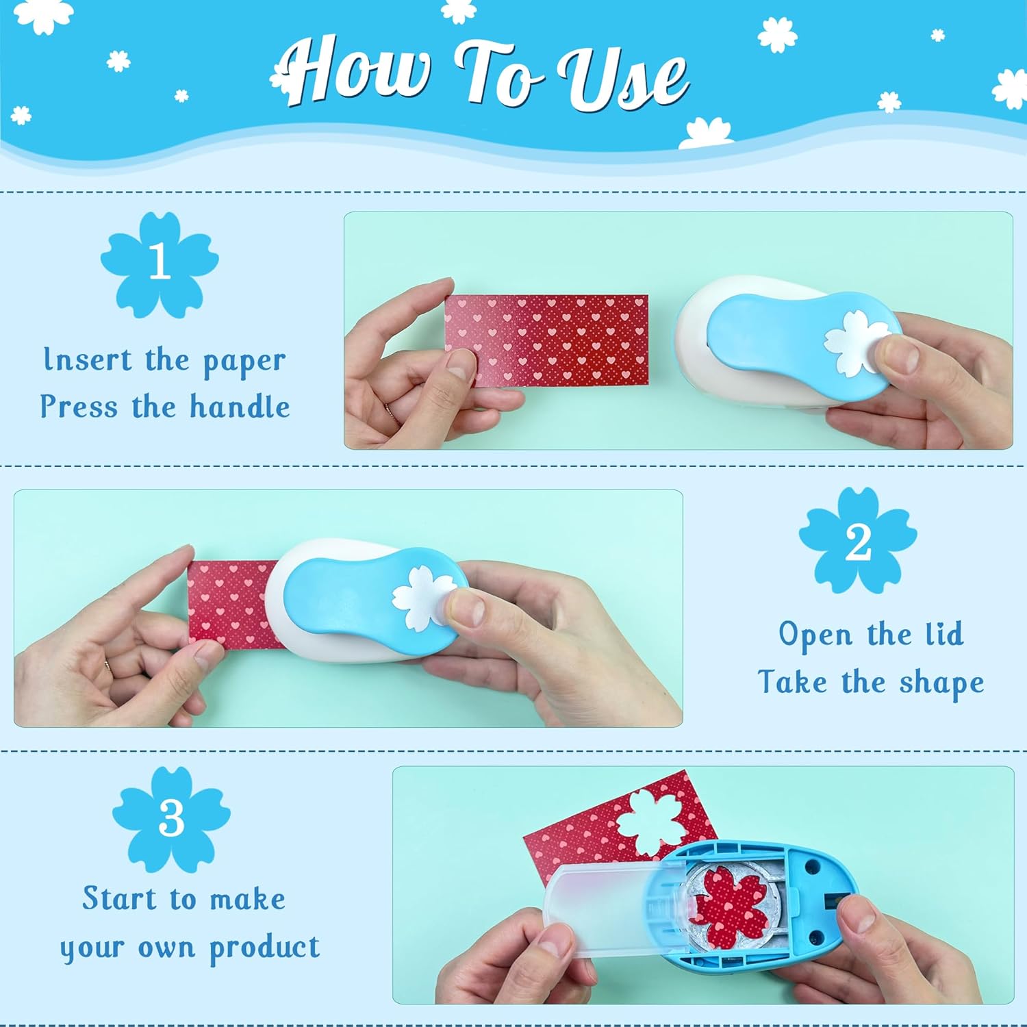Flower Hole Punch for Paper Crafts, 1.5-Inch Across, Cherry Blossoms Punch Cutter, Lever Punch, Flower Shape for Card Making, Scrapbooking, DIY Arts - Crafty Corner