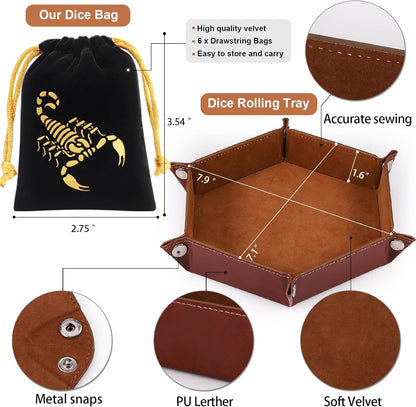 CiaraQ DND Dice Set, Double-Colors Polyhedral Dice (42 Pieces) with 6 Pattern Bags and PU Leather Tray for Dungeons Dragons D&D RPG MTG Table Games