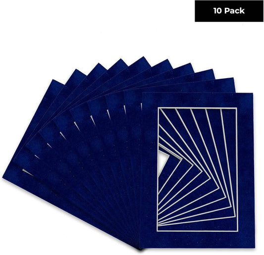 Pack of TEN 11x14 Mats Bevel Cut for 8.5x11 Photos - Acid Free Brooke Blue Suede Precut Matboards For Pictures, Photos, Framing - 4-ply Thickness
